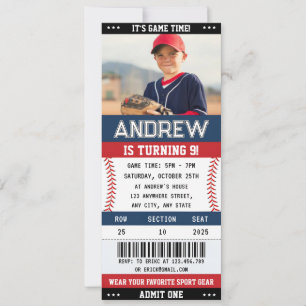 Invitation Billet de baseball personnalisé Sport Anniversaire