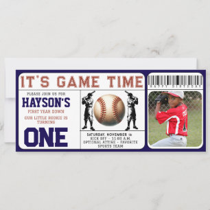 Invitation Billet de baseball pour le 1er anniversaire de la 