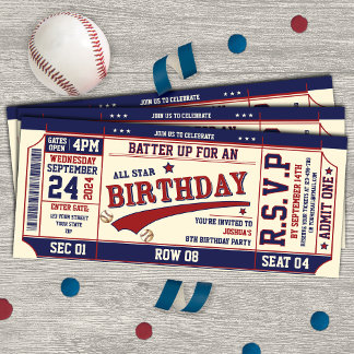 Invitation Billet de baseball style rétro vintage Anniversair