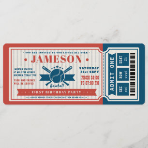 Invitation Billet de baseball Vintage rouge Anniversaire