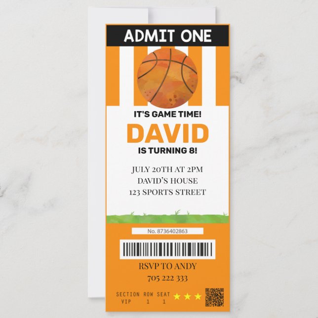 Invitation Billet de basket-ball Anniversaire Boy Sport Party (Devant)