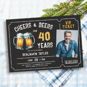 Invitation Billet de bière Hommes Noir 40e anniversaire Photo