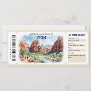 Invitation Billet de boarding pour le voyage au Zion National