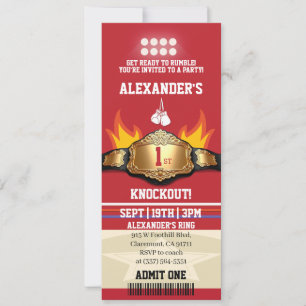 Invitation Billet de boxe Premier Knockout pour une fête d'an