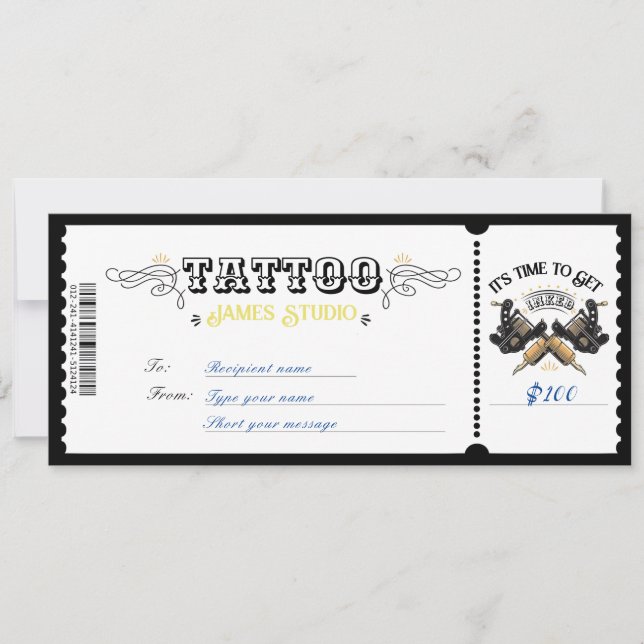 Invitation Billet de certificat de bon de tatouage personnel  (Devant)