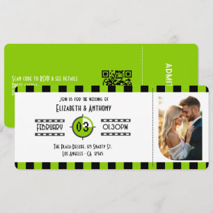 Invitation Billet de cinéma noir et blanc vert de Brat Mariag