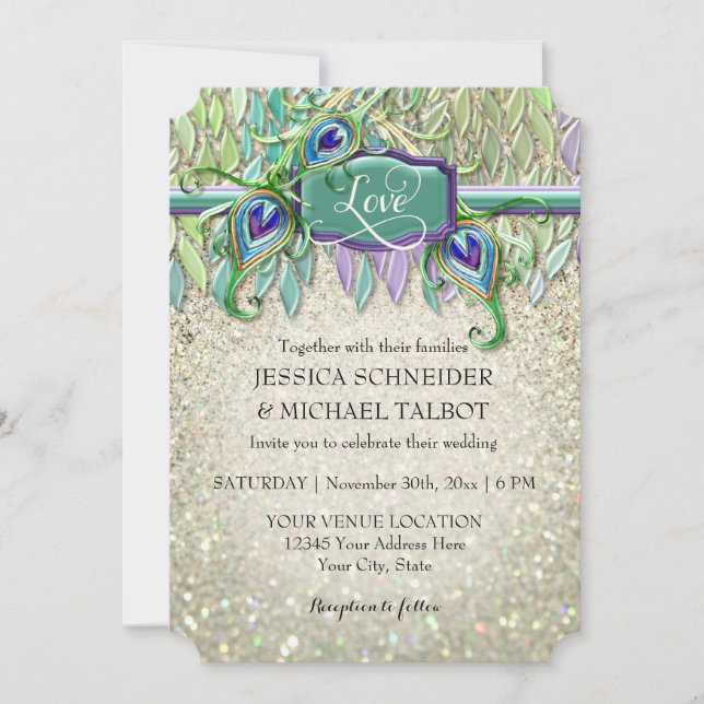 Invitation Billet de cinéma Parties scintillant Peacock Art D (Devant)