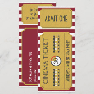 Invitation Billet de cinéma rétro pour anniversaire tout âge