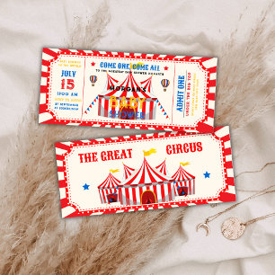 Invitation Billet de cirque vintage rouge pour baby shower de