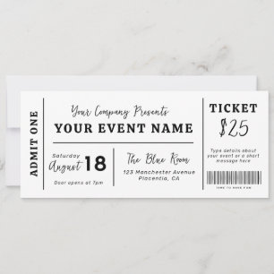 Invitation Billet de événement personnalisé, Billet de concer