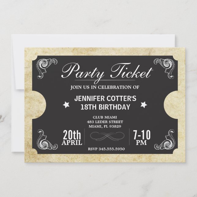 Invitation Billet de fête (Devant)