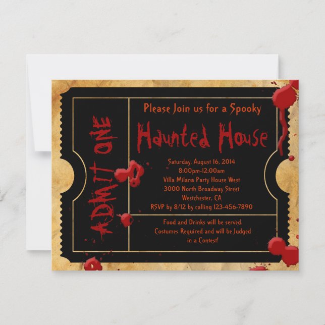 Invitation Billet de fête d'Halloween Black Scary Blood Splat (Devant)