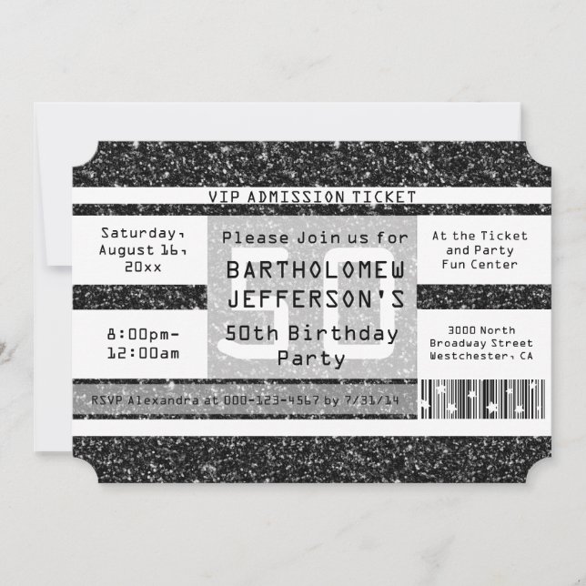 Invitation Billet de fête du 50e anniversaire, Black Shimmer (Devant)