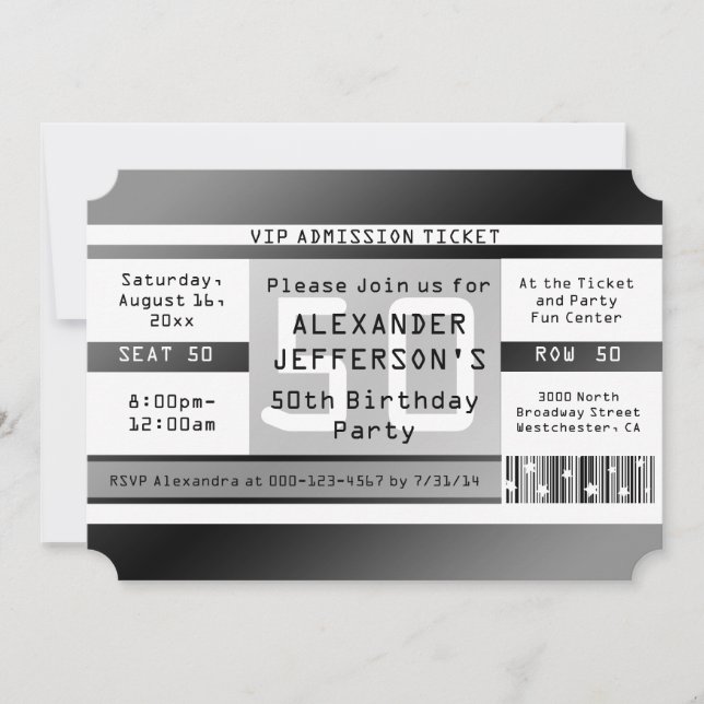 Invitation Billet de fête du 50e anniversaire en forme (Devant)