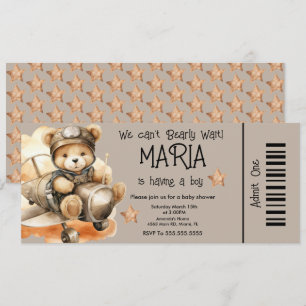 Invitation Billet de fête pour Baby Shower Flying Teddy Bear