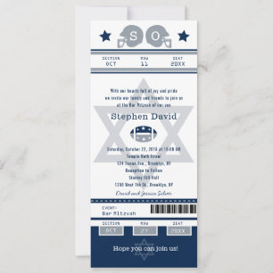 Invitation Billet de football Blue Silver Bar Mitzvah Invitat