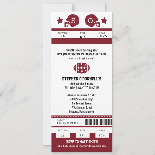 Invitation Billet de football Bourgogne Bachelor Party Invita (Devant)