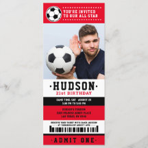 Billet de Football Noir Rouge Photo Anniversaire