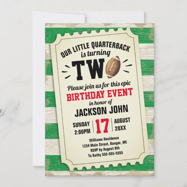 Invitation Billet de football sportif de 2e anniversaire Rust (Devant)