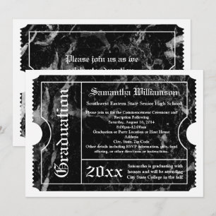 Invitation Billet de graduation moderne en marbre noir