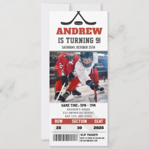 Invitation Billet de Hockey customisé Anniversaire avec photo