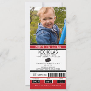 Invitation Billet de hockey rouge et noir Anniversaire