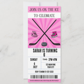 Invitation Billet de hockey sur glace Pink Bow Coquette