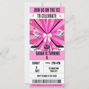 Invitation Billet de hockey sur glace Pink Bow Coquette