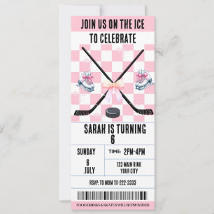 Invitation Billet de hockey sur glace Pink Bow Coquette