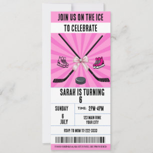 Invitation Billet de hockey sur glace Pink Bow Coquette