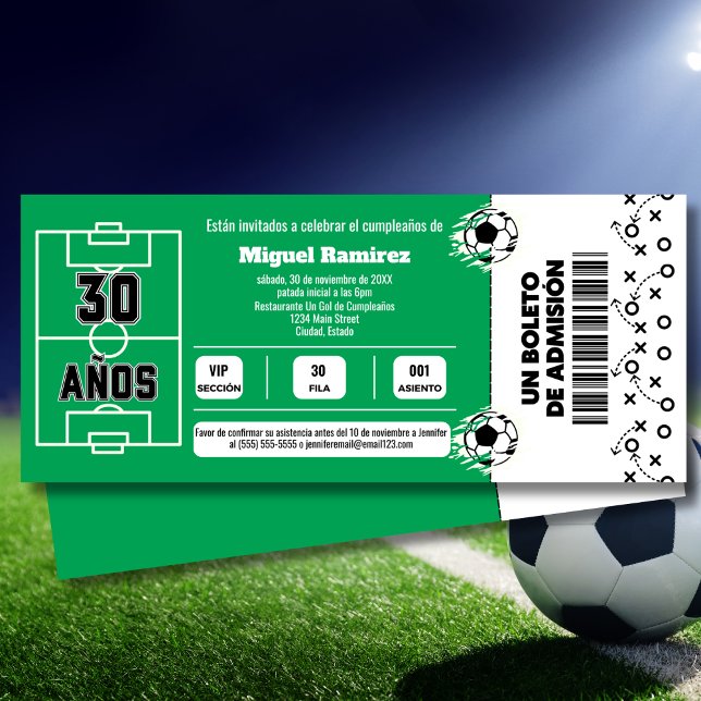 Invitation Billet de jeu de football espagnol pour 30ème anni (Créateur téléchargé)
