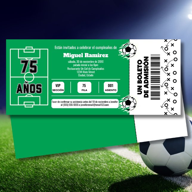 Invitation Billet de jeu de football espagnol pour 75ème anni (Créateur téléchargé)