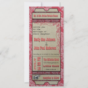 Invitation Billet de jeu Mariage Raspberry Coral et Jaune