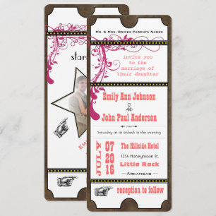 Invitation Billet de jeu Mariage Raspberry Coral et Jaune