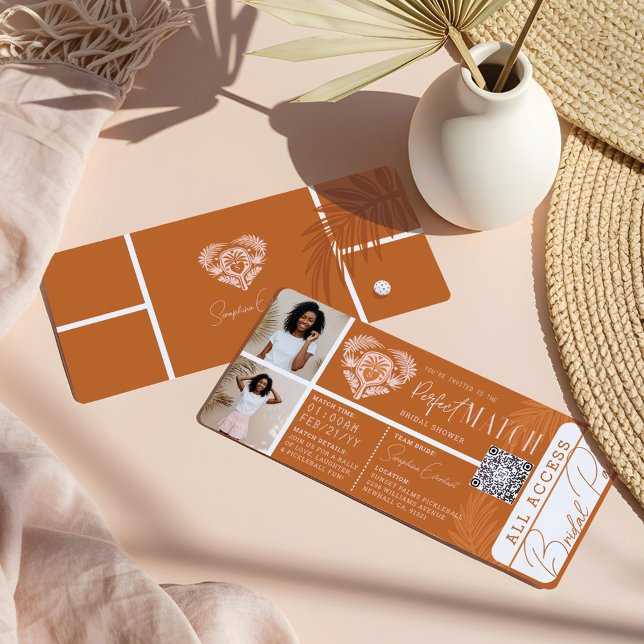 Invitation Billet de la partie de Pickleball de Fête des mari (Tropical Bridal Shower Pickleball Party Ticket Invitation)