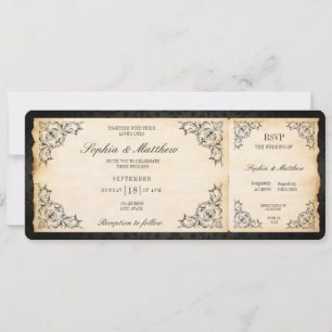 Invitation Billet de mariage vintage RSVP Baroque noir