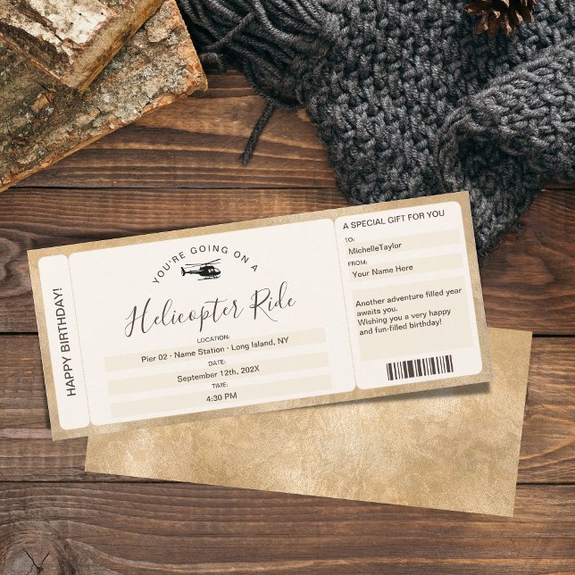 Invitation Billet de passe d'embarquement surprise Vol en hél (Créateur téléchargé)