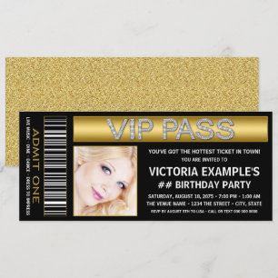 Invitation Billet de passeport VIP Or Noir pour fête d'annive