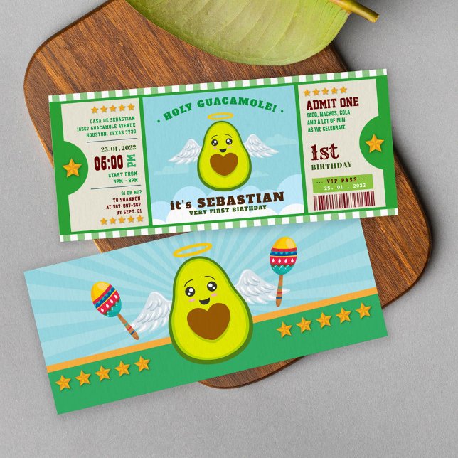 Invitation Billet de premier anniversaire de Saint-guacamole (Créateur téléchargé)