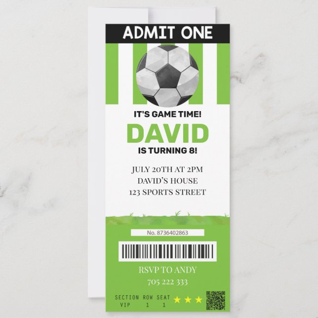Invitation Billet de soccer Anniversaire Boy Sport Party (Devant)