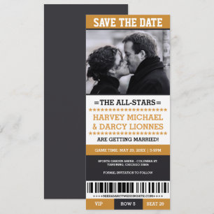 Invitation Billet de sport noir et jaune, enregistrez la date