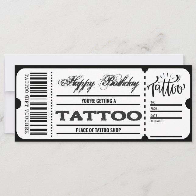 Invitation Billet de tatouage Certificat Billet cadeau (Devant)