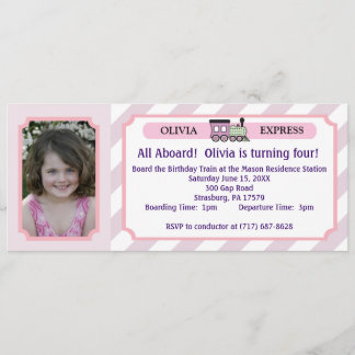 Invitation Billet de train de photo - rayures roses