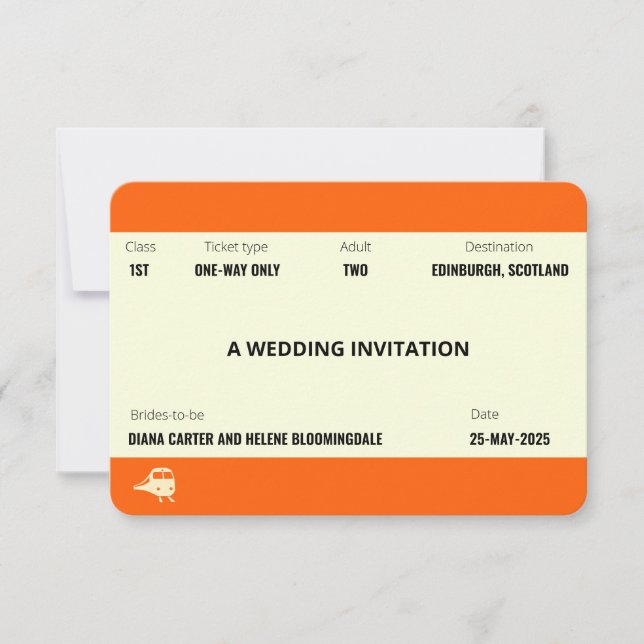 Invitation Billet de train inspiré | MARIAGE LGBTQ+ (Devant)