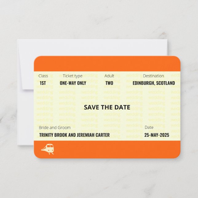 Invitation Billet de train inspiré | Mariage, Sauvegarder la  (Devant)