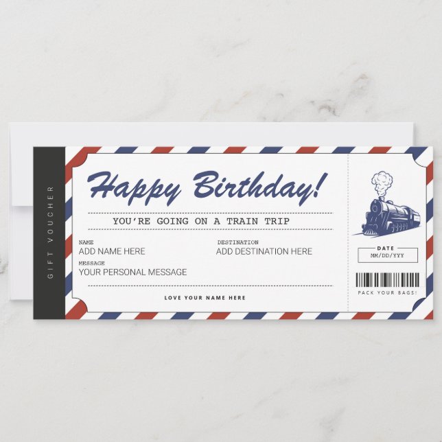 Invitation Billet de voyage en train surprise Bon de cadeau (Devant)