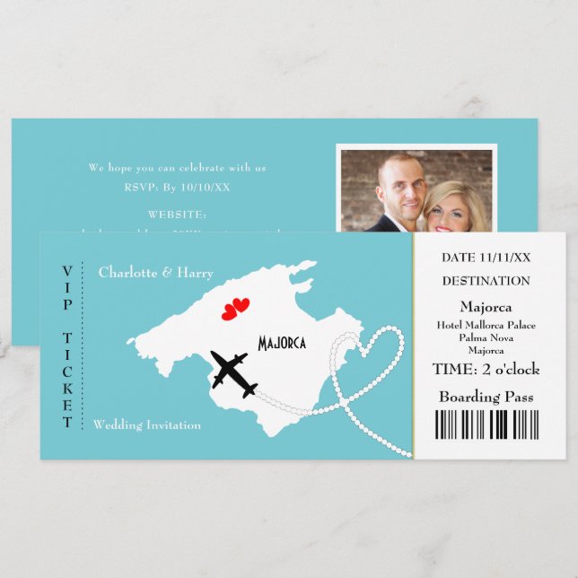 Invitation Billet d'embarquement Mariage Destination Majorque (Devant / Derrière)