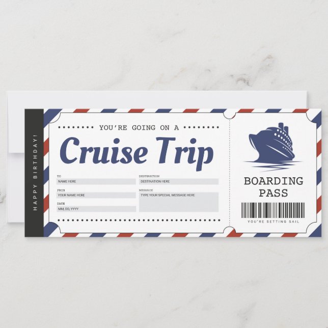 Invitation Billet d'embarquement pour croisière Bon de cadeau (Devant)