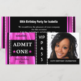 Invitation Billet d'entrée Anniversaire Photo Pink Black