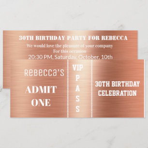 Invitation Billet d'entrée Anniversaire Rose de fête Gold Foi